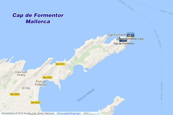 Das Cap de Formentor auf der Karte von Mallorca