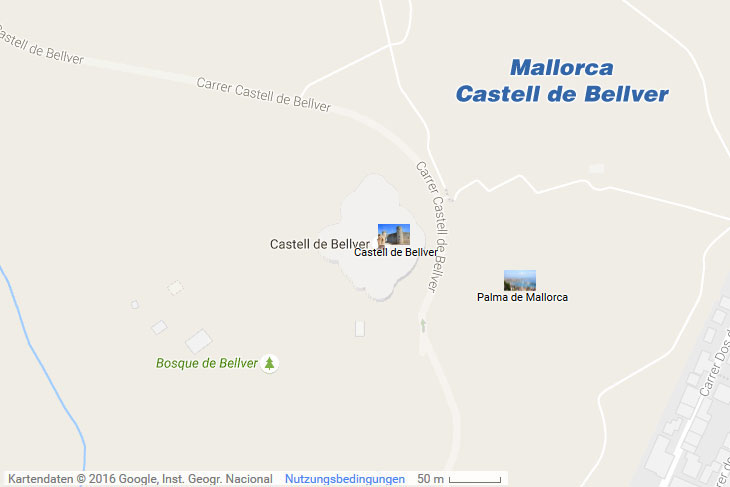 Das Castell de Bellver auf der Karte von Mallorca