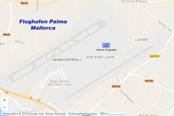 Der Flughafen von Palma de Mallorca auf der Karte